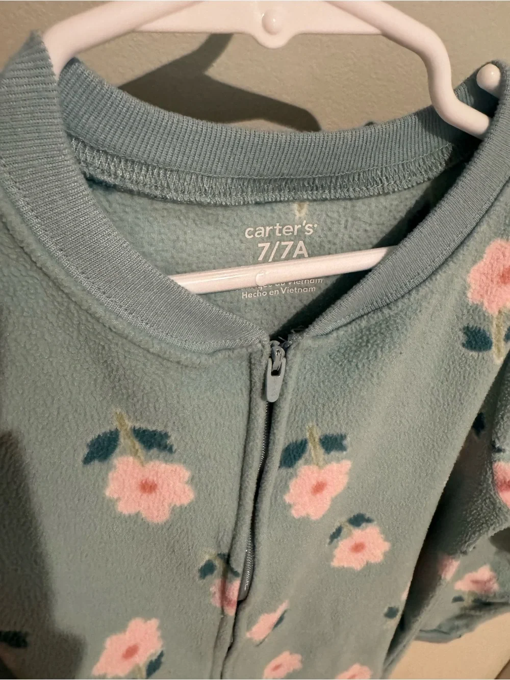 Girls size 7-Kids Floral Zip-Front One-Piece Pajamas in Teal and Pink